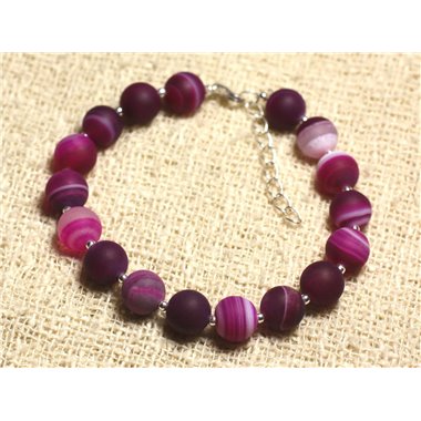 Bracelet Argent 925 et Pierre semi précieuse - Agate Rose Fuchsia Mat 8mm