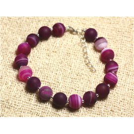 Bracelet Silver 925 and semi precious stone - Agate Pink Fuchsia Mat 8mm