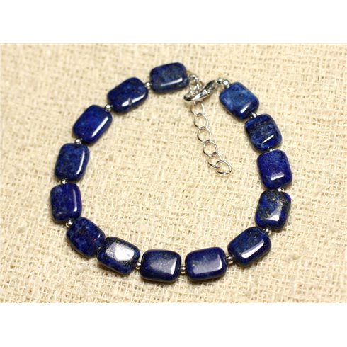 Bracelet Argent 925 et Pierre - Lapis Lazuli Rectangles 10mm 