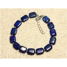 Bracelet 925 Silver and Stone - Lapis Lazuli Rectangles 10mm 