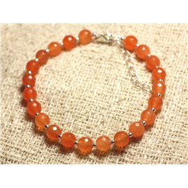 925 Zilveren armband en steen - Facet oranje jade 6 mm 