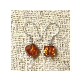 Facettierte Ohrringe aus Cognac Amber und 925 Silver Amber Orange / Bronze