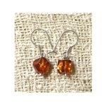 Boucles d'Oreilles Ambre Cognac Facettée et Argent 925 Ambre Orange / Bronze