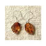 Boucles d'Oreilles Ambre Cognac Facettée et Argent 925 Ambre Orange / Bronze