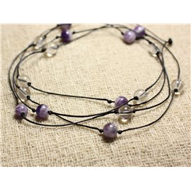 Stones, Amethyst and Quartz Crystal Long Necklace 