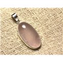 N9 - Pendentif Argent 925 et Pierre - Quartz Rose Ovale 39x19mm 