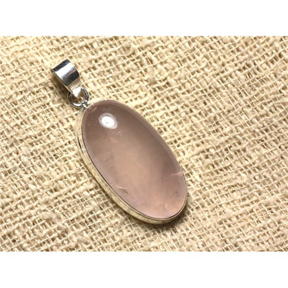 N9 - Pendentif Argent 925 et Pierre - Quartz Rose Ovale 39x19mm 