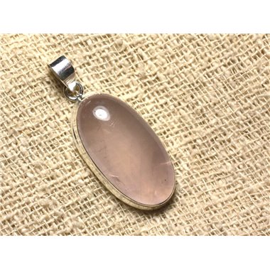 N9 - Pendentif Argent 925 et Pierre - Quartz Rose Ovale 39x19mm 