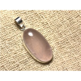 N9 - Colgante de Plata 925 y Piedra - Cuarzo Rosa Ovalado 39x19mm 