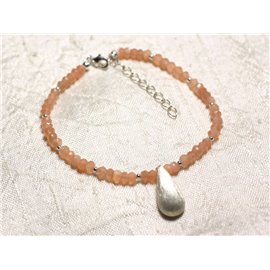 Bracelet Silver 925 and Stone - Moonstone Sun pink orange faceted rings 3mm 