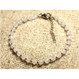 Bracelet Silver 925 and Stone - Faceted White Jade 4mm 