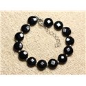 Bracelet Argent 925 et Pierre - Onyx Noir Palets Facettés 10mm 