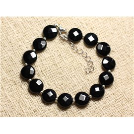 Bracelet 925 Silver and Stone - Black Onyx Faceted Palets 10mm 