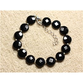 Bracelet Argent 925 et Pierre - Onyx Noir Palets Facettés 10mm 