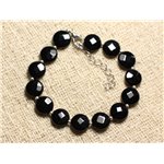 Bracelet Argent 925 et Pierre - Onyx Noir Palets Facettés 10mm 