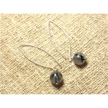 Boucles d'Oreilles Argent 925 et Pierre - Quartz Tourmaline 10mm 