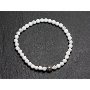 Bracelet Pierre semi précieuse Howlite 4mm et Perle argentée 