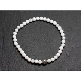 4mm Howlite Halbedelstein und Silberperlen Armband 