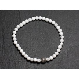 Pulsera de perlas de plata y piedras semipreciosas Howlita de 4 mm 