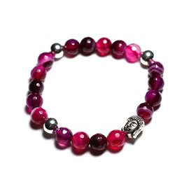 Buddha Bracelet and Semi Precious Stone - Faceted Pink Agate 