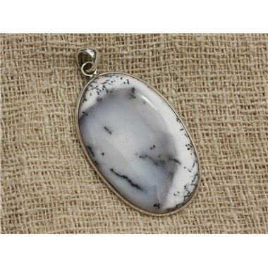 n5 - Pendentif Argent 925 et Agate Dendritique Ovale 46x29mm 