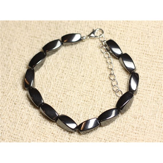 Bracelet Argent 925 et Pierre - Hématite Olives torsades 12mm 