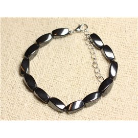 Bracelet Silver 925 and Stone - Hematite Twisted olives 12mm 