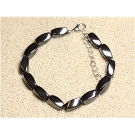 Pulsera Plata 925 y Piedra - Hematita Aceitunas torcidas 12mm 