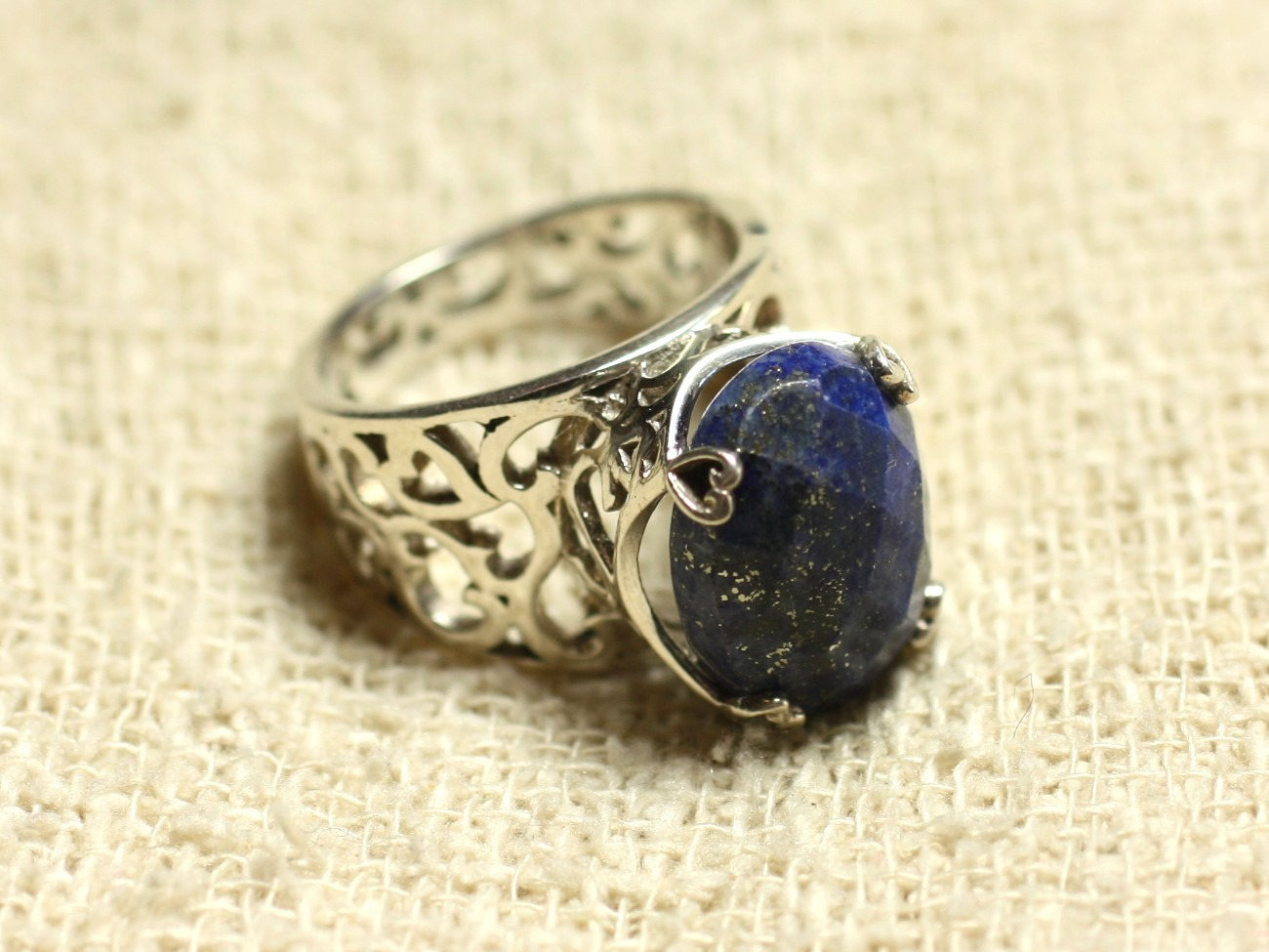n111 - Bague Argent 925 et Pierre - Lapis Lazuli Ovale Facetté 16x12mm 