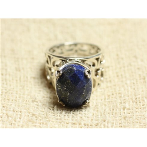 n111 - Bague Argent 925 et Pierre - Lapis Lazuli Ovale Facetté 16x12mm