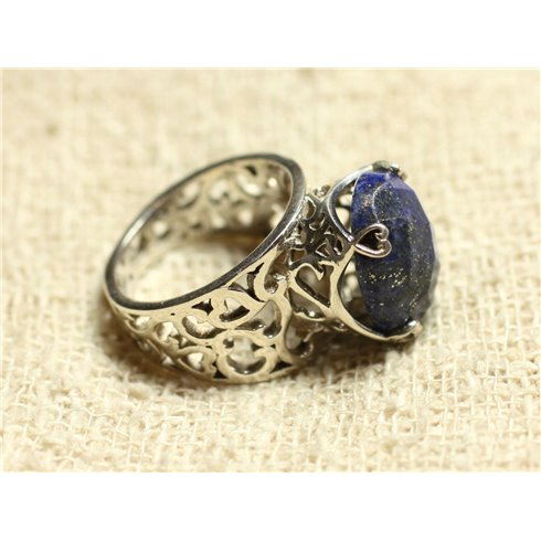 n111 - Bague Argent 925 et Pierre - Lapis Lazuli Ovale Facetté 16x12mm