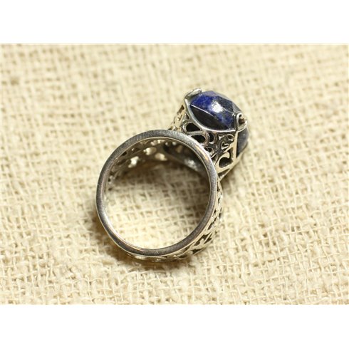 n111 - Bague Argent 925 et Pierre - Lapis Lazuli Ovale Facetté 16x12mm