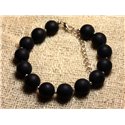 Bracelet Argent 925 et Pierre - Onyx noir mat 10mm 