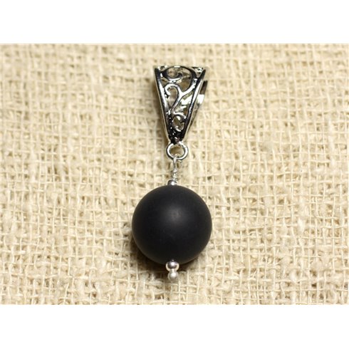 Pendentif Pierre semi précieuse - Onyx Noir Mat 12mm 