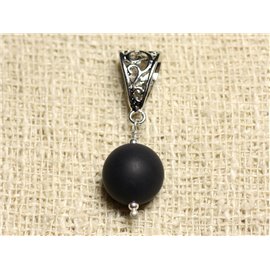 Semi Precious Stone Pendant - Matte Black Onyx 12mm 