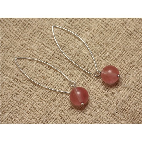 Boucles d'Oreilles Pierre semi précieuse Quartz Cerise 