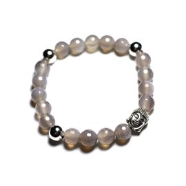 Buddha and semi-precious stone bracelet - Faceted gray agate 