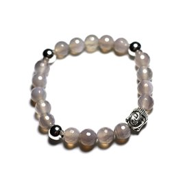 Pulsera Buda y piedras semipreciosas - Ágata gris facetada 