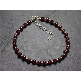 925 Silver and Stone Bracelet - Garnet Balls 4mm 