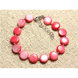 Bracelet Silver 925 and Mother of Pearl Palets 10mm Pink Coral Peach 