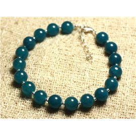 Armband 925 Zilver en Steen - Jade Blauw Groen 8mm 