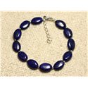 Bracelet Argent 925 et Pierre - Lapis Lazuli Ovales 12mm 