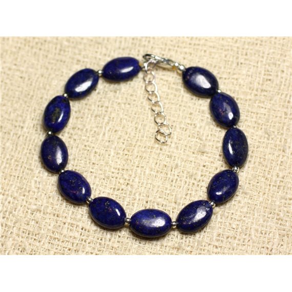 Bracelet Argent 925 et Pierre - Lapis Lazuli Ovales 12mm 