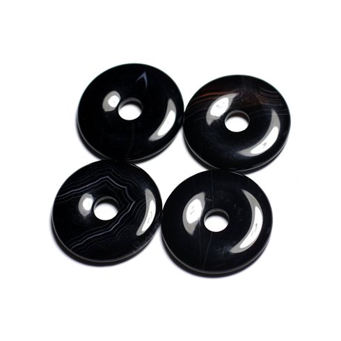 Collier Pendentif Pierre semi précieuse - Agate Noire Donut Pi 30mm 