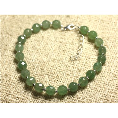 Bracelet Argent 925 et Pierre - Aventurine Verte Facettée 6mm