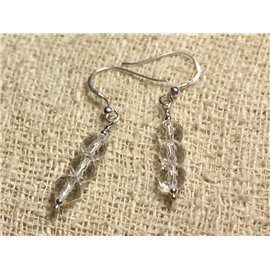 925 Sterling Silver Earrings - 6mm Faceted Quartz Crystal 