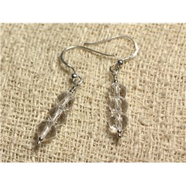 Pendientes de plata de ley 925 - Cristal de cuarzo facetado de 6 mm 