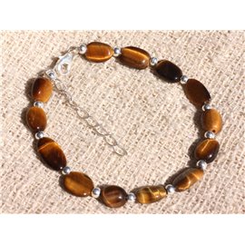 Bracelet Argent 925 et Pierre - Oeil de Tigre Ovales 8-12mm 