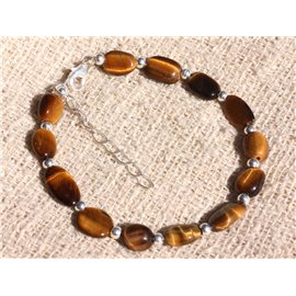 Bracelet Silver 925 and Stone - Tiger Eye Oval 8-12mm 