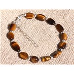 Bracelet Argent 925 et Pierre - Oeil de Tigre Ovales 8-12mm 